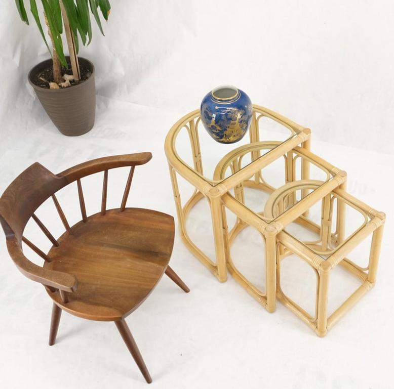 Bent Reed Bamboo Rattan Set of Three Stacking End Side Occasional Tables Stands