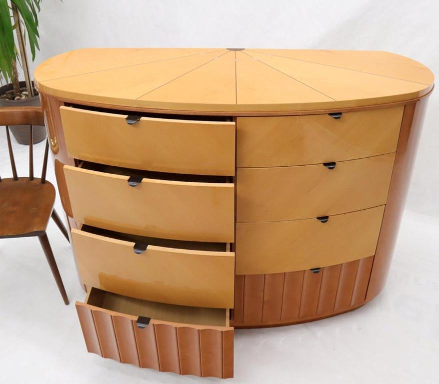 Large Inlaid Oval Kidney Shape Finished Back Dresser with Scallop Base