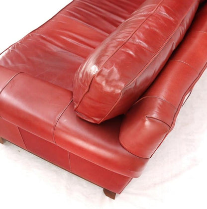 Concave Front Edge Tomato Red Leather Upholstery Couch Leather Sofa Thomasville