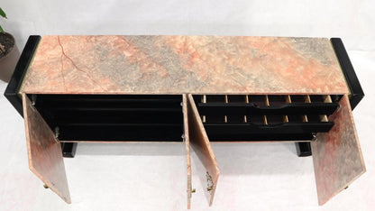 Four Doors Black Lacquer Faux Finish Brass Hardware Pull Credenza Dresser Server