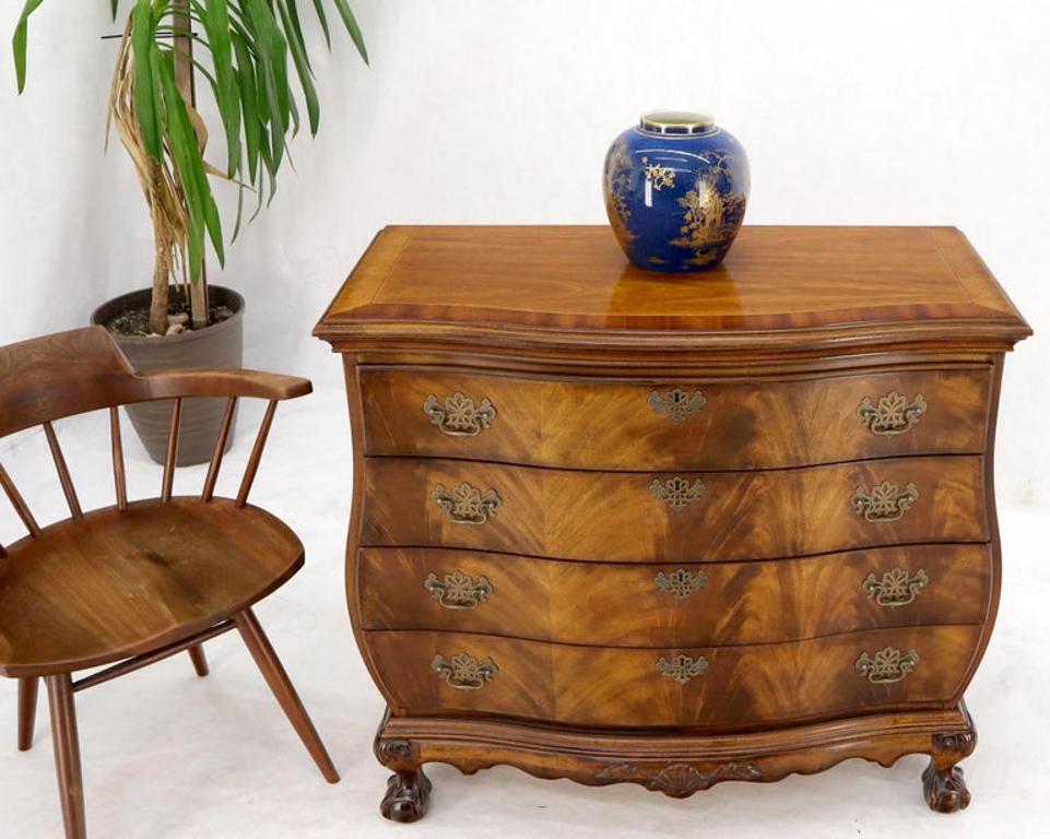 Carved Ball and Claw Feet Flame Mahogany Book Matched Dresser Bachelor Chest