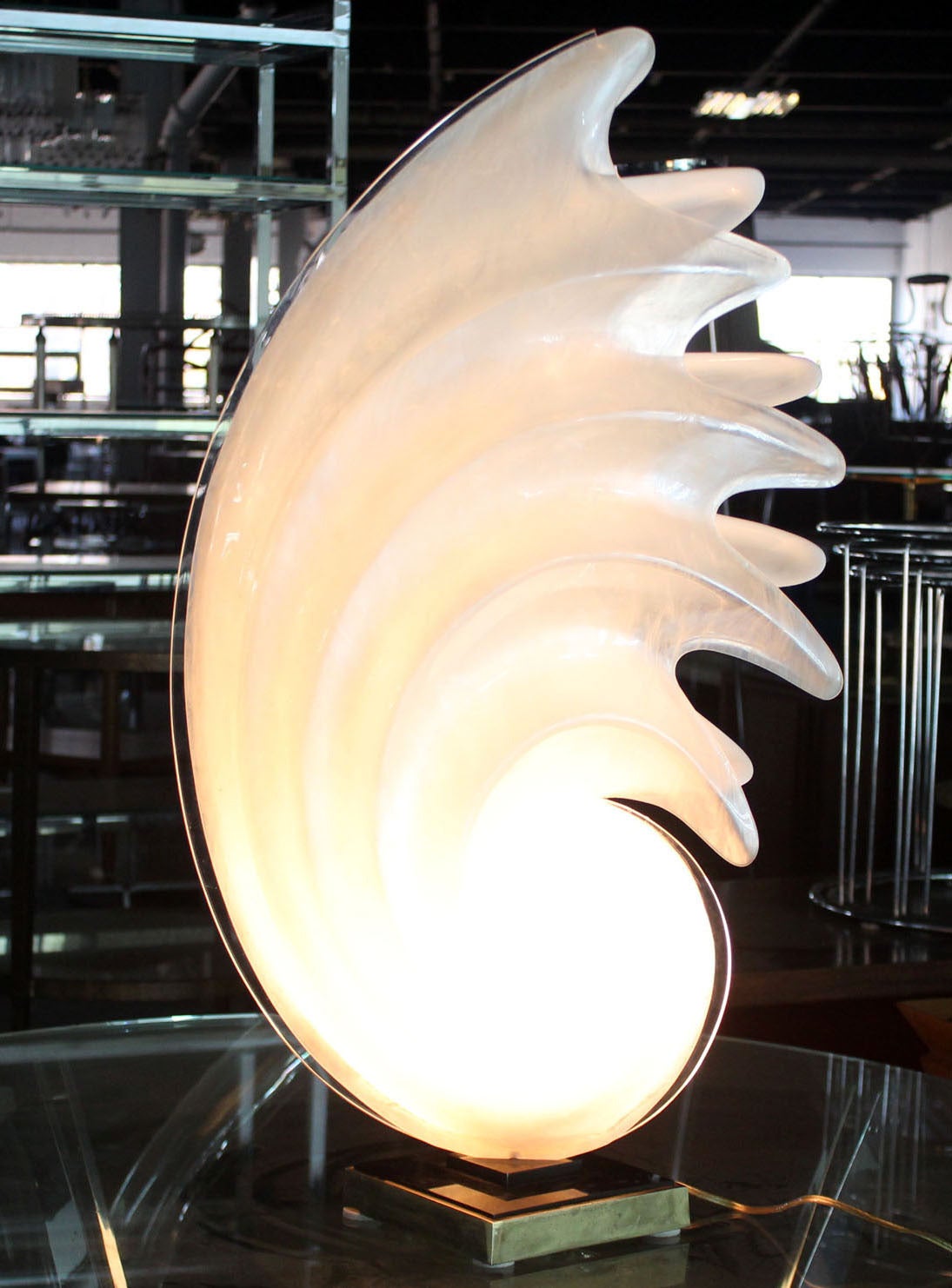 White Molded Acryilic Mid-Century Modern Sculptural Table Lamp