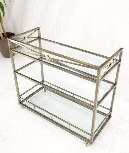 Brass Finish Glass Shelves 3 Tier Serving Bar Serving Cart W/ Gallery Mint!