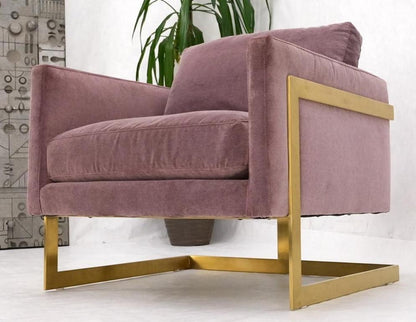 Brass Frame Shape Base Cube Shape Lounge Chair