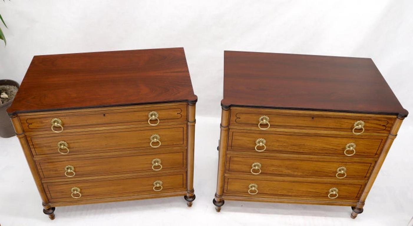 Pair of Rosewood Tops Satin Wood Heavy Brass Ring Pulls 4-Drawer Bachelor Chests