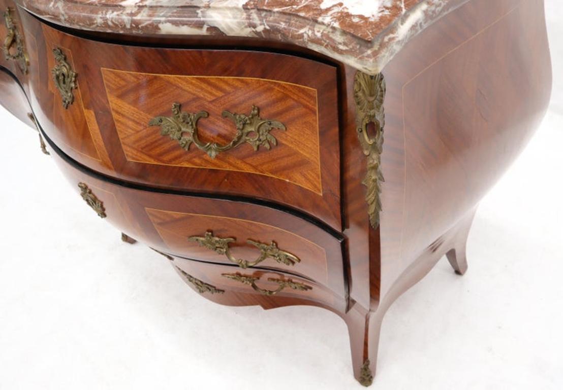 Bombe French Marble-Top Bronze Ormolu Louis XV Style 3 Drawers Dresser Commode