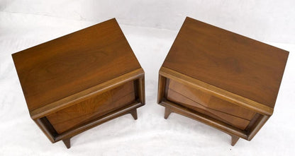 Pair Mid-Century Modern Dimond Front Drawers End Tables Nightstands Stands