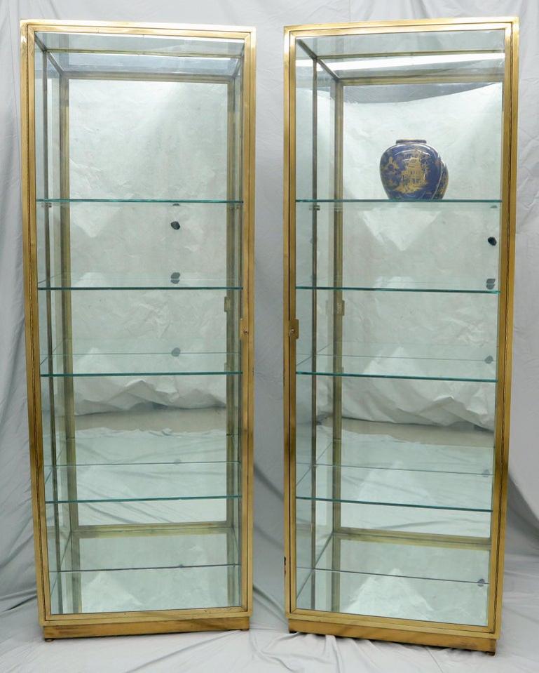 Pair of Solid Brass Studio Made Cube Shape Showcases Cabinets Shelves