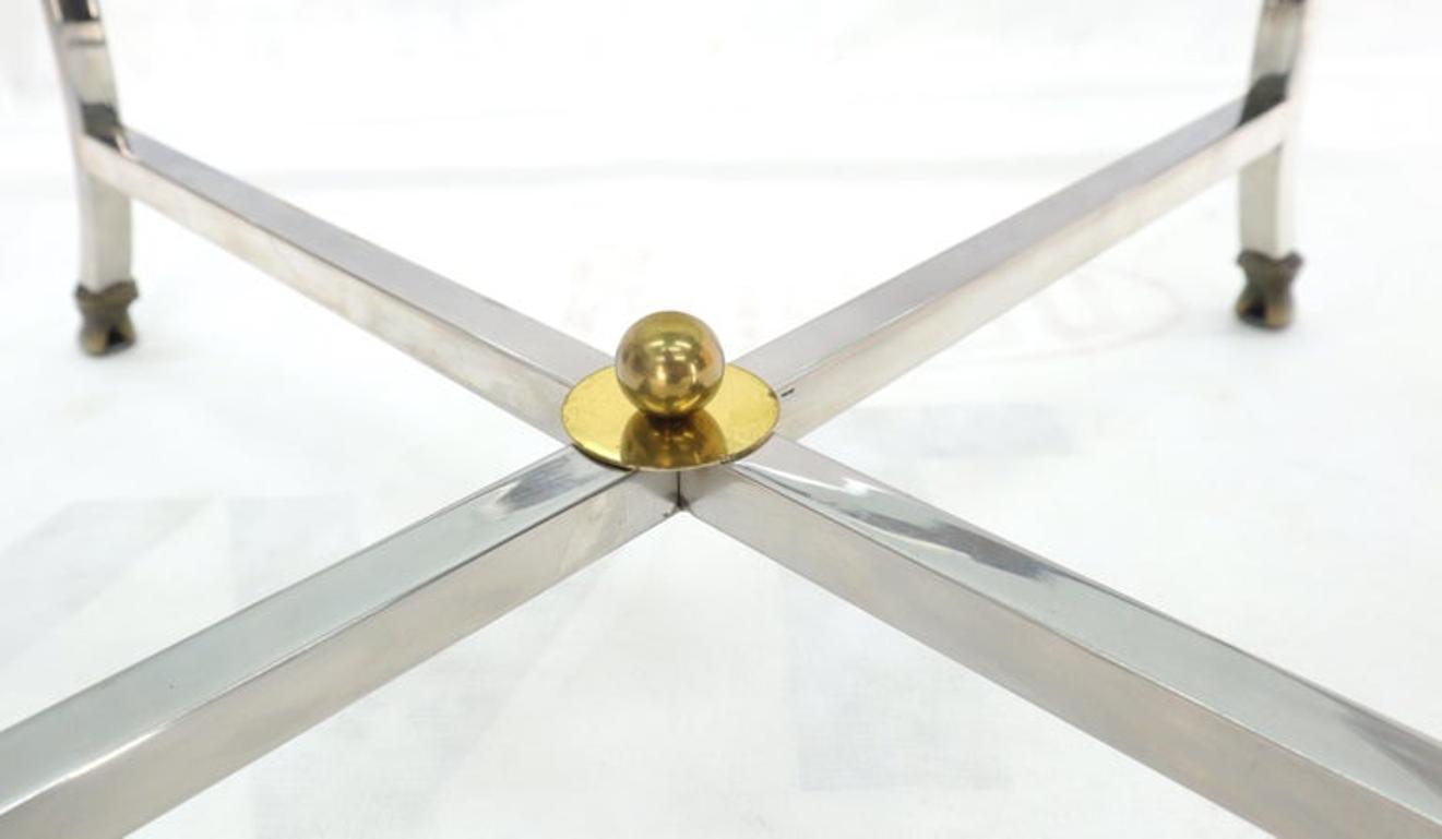 Square Chrome and Brass Hoof Feet Base Thick Glass Top Coffee Table