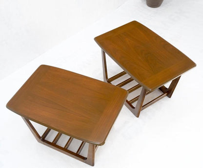 Pair of Mid-Century Modern Walnut End Side Tables w/ Shelf MINT!