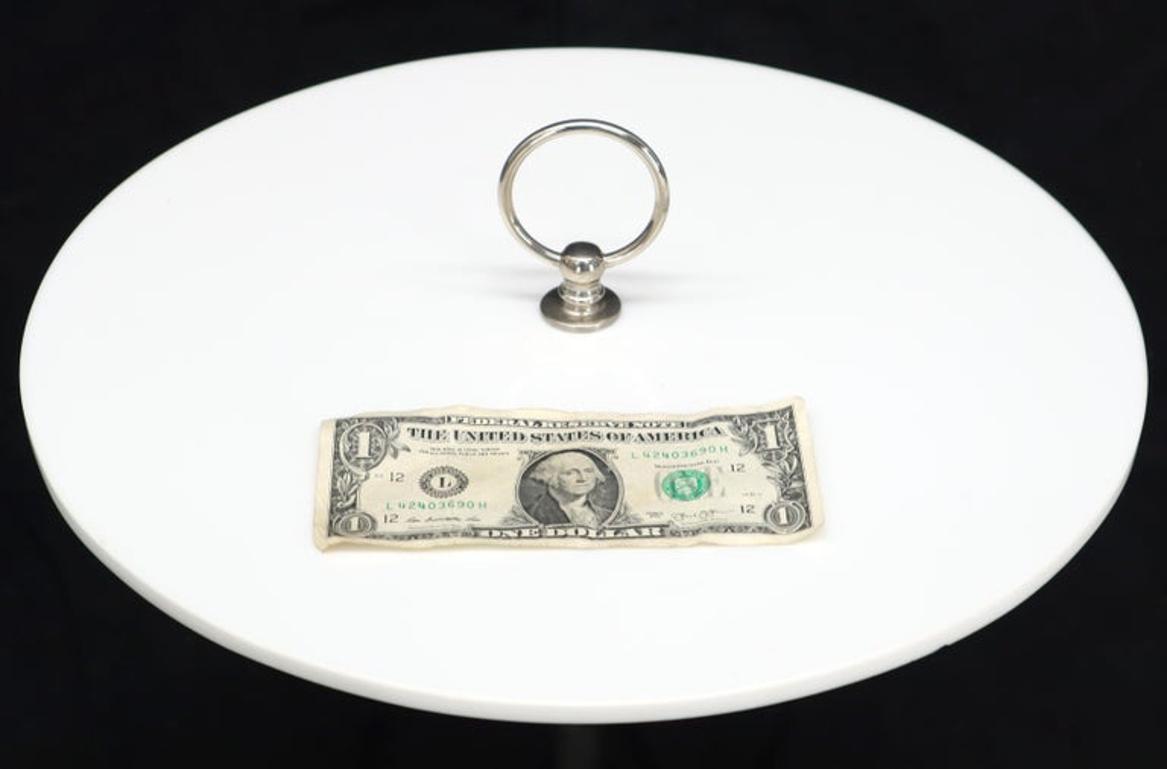 Round Vitrolite Glass Top Heavy Solid Chrome Accent Side Center Occasional Table
