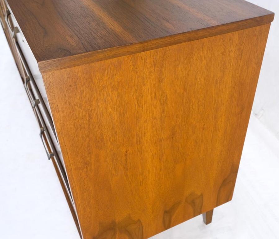 Long Walnut 9 Drawers Two Doors Mid-Century Modern Dresser Credenza Burl Accents