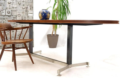 Extra Long Oval Dark Walnut Dining Conference Table on Stainless Chrome Base