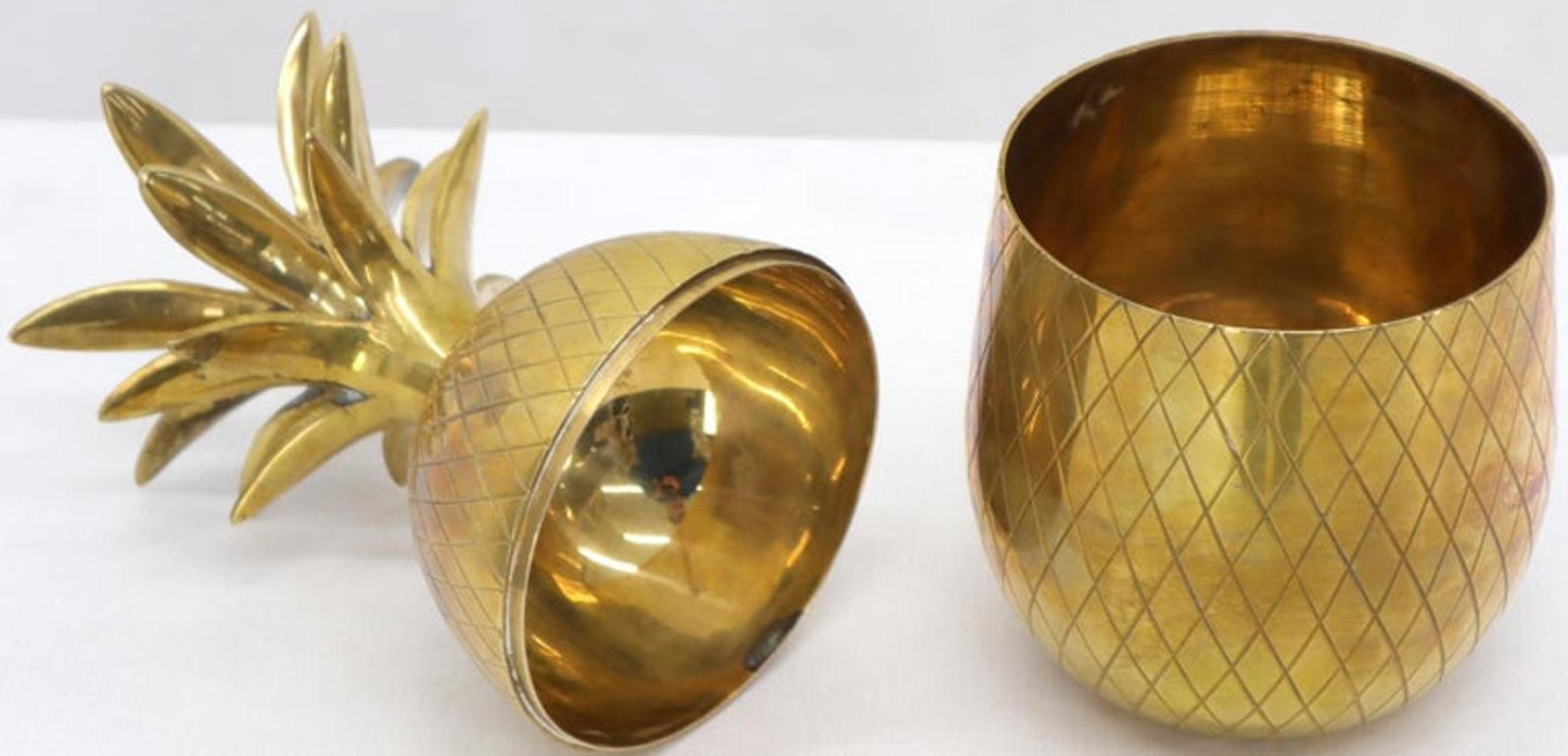 Gold Tone Solid Brass Pineapple Shape Jar with Lid