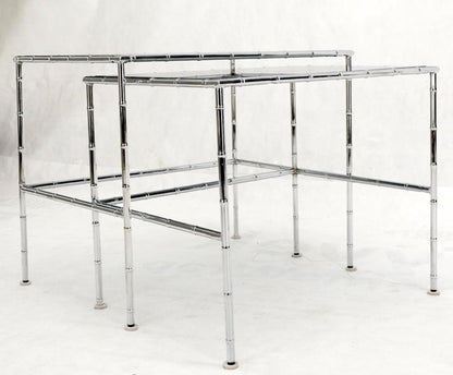 Pair of Chrome Faux Bamboo Smoked Glass Tops Nesting Tables