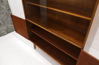 Danish teak Mid-Century Modern Bookcase Cabinet Credenza Hutch Two Glass Doors