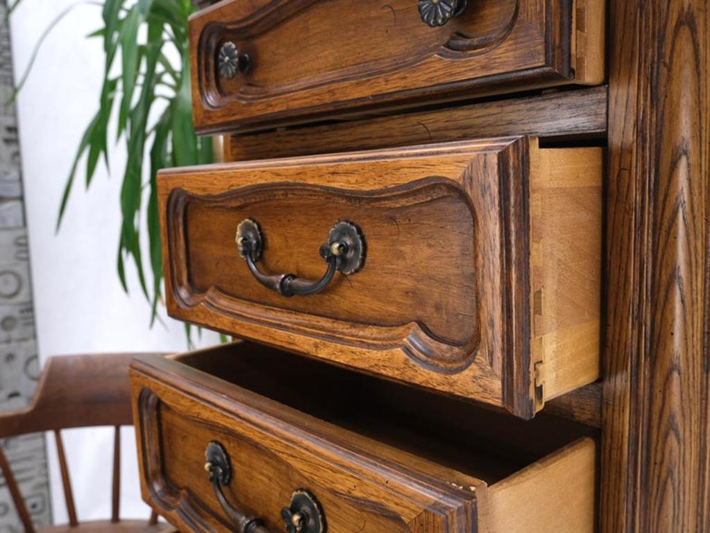 French Carved Walnut Lingerie 6 Dovetails Drawer Chest Dresser Drop Pulls
