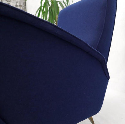 New Navy Blue Upholstery Italian Mid-Century Modern Lounge Chair on Brass Legs