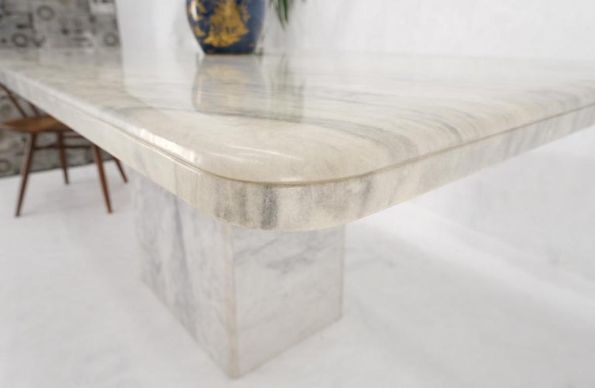 Grey & White Marble Rounded Corners Single Pedestal Dining Conference Table