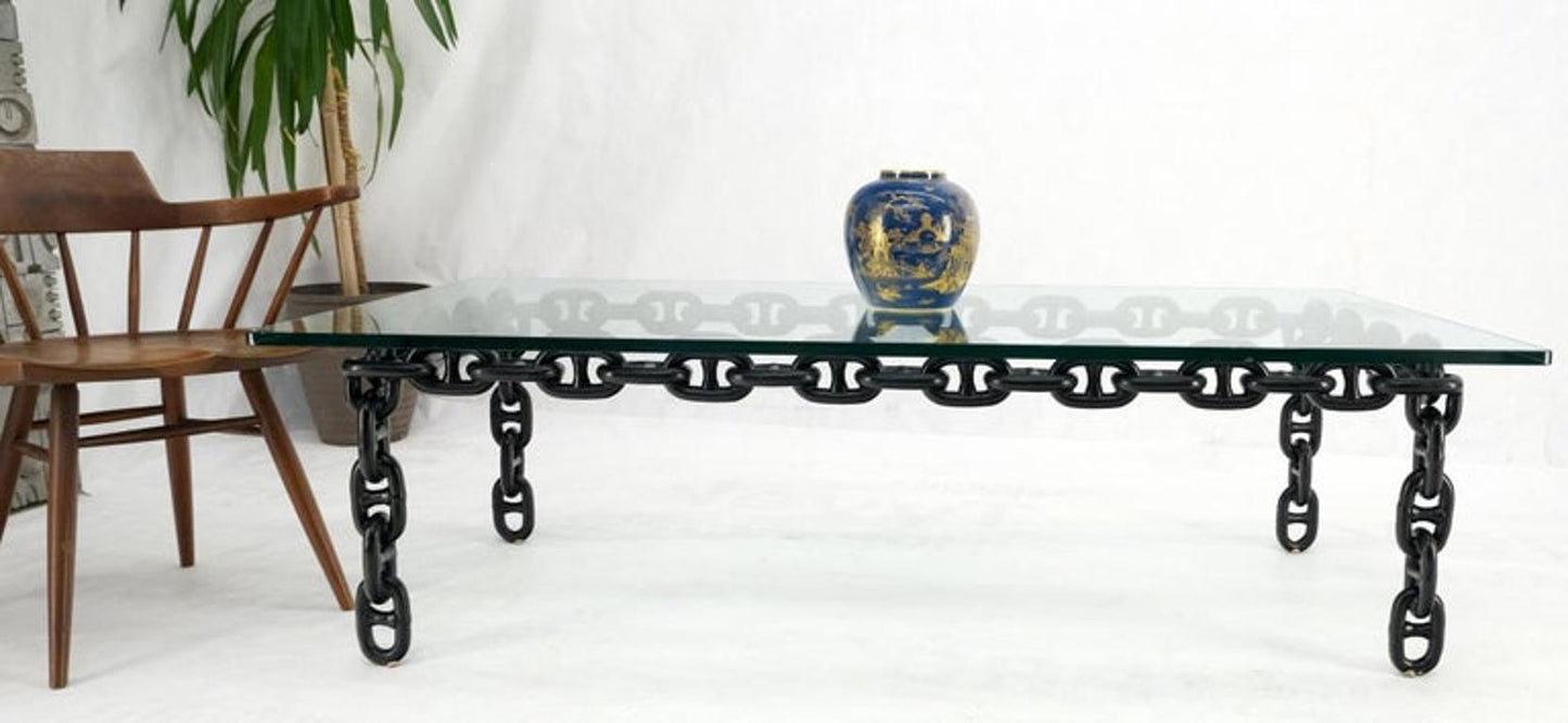 Large Oversize Fused Marine Chain Base Rectangle Coffee Table Thick Glass Top