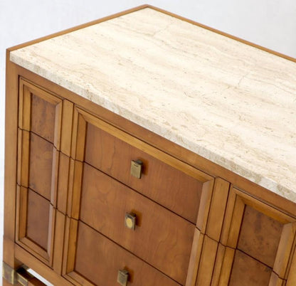 Travertine Top Three Drawers Bachelors Chest with Brass Pulls and Accents