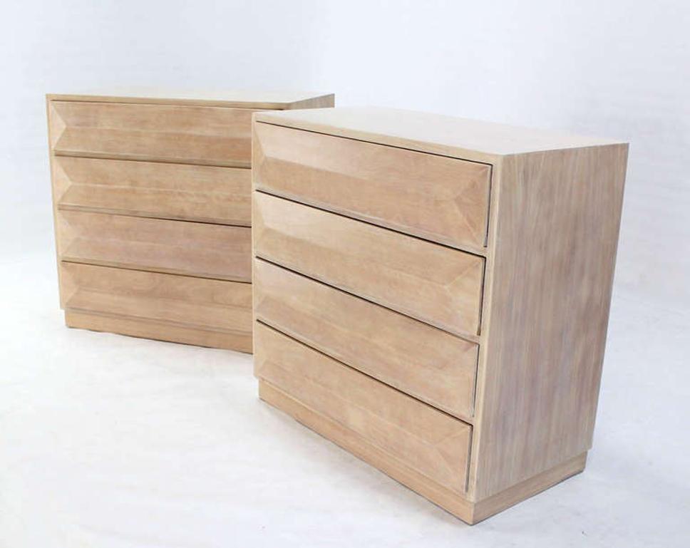 Pair of Raised Front Mid-Century Modern Bleached Walnut Bachelor Chests