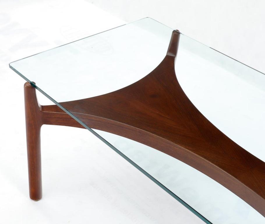 Sculptural Low Profile Teak Base Glass Top Danish Midcentury Coffee Table
