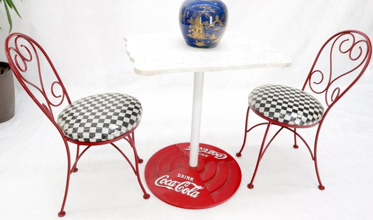 Two Chairs Cast Iron Marble-Top Table Coca-Cola Dinette Ice Cream Set Cafe Table