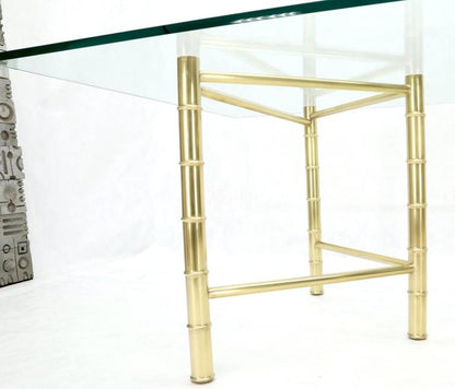 Double Pedestal Faux Brass Bamboo Glass Top Dining Conference Table