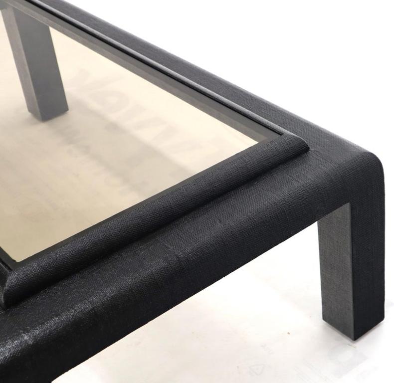 Cloth Wrapped Black Lacquer Glass Top Rectangular Coffee Table