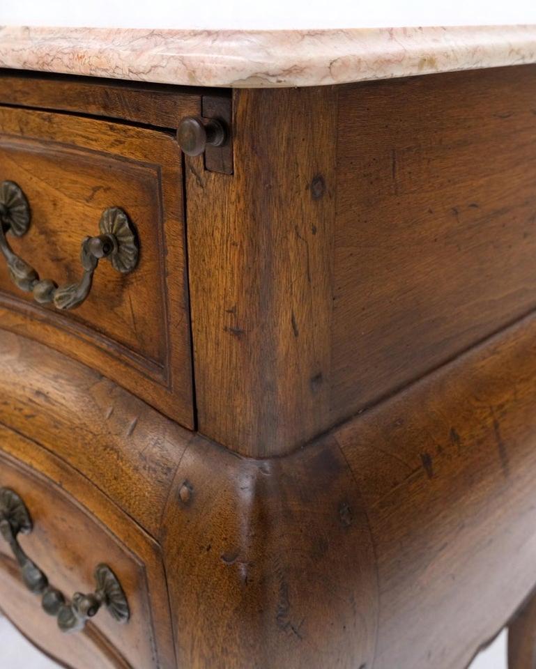 Pair Custom Bombe Shape Marble Top Brass Drop Pulls 2 Drawer Nightstands Tables
