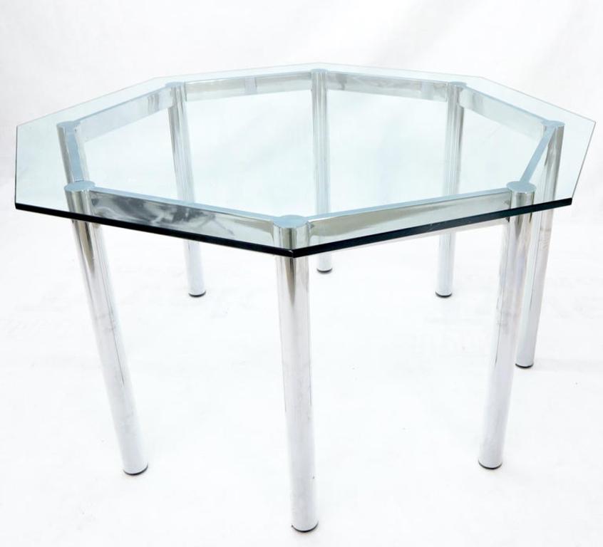 Round Octagon Glass Chrome Base Mid-Century Modern Dining Table