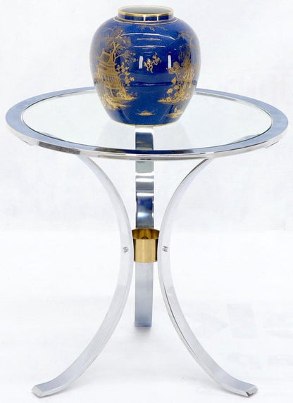 Round Crome and Brass Glass Top Occasional Side Table