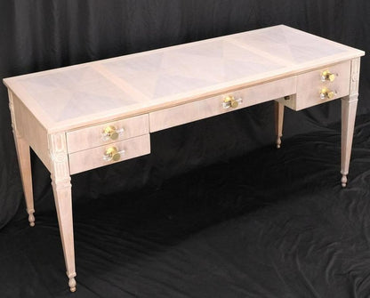 Baker Bleached Walnut Lucite & Brass Pulls 4 Drawer Low Profile Desk Console