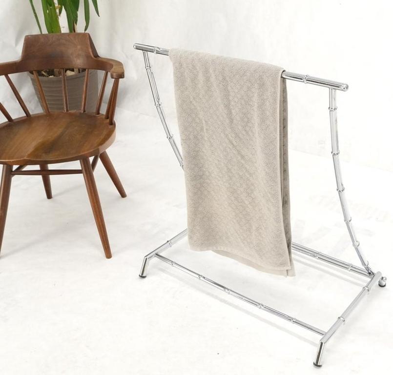 Mid Century Italian Modern Chrome Faux Bamboo Folding Collapsible Towel Rack