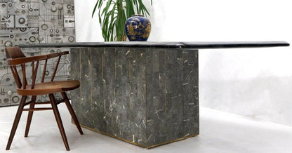 Large Tessellated Black & Grey Stone Brass Inlay Dining Table