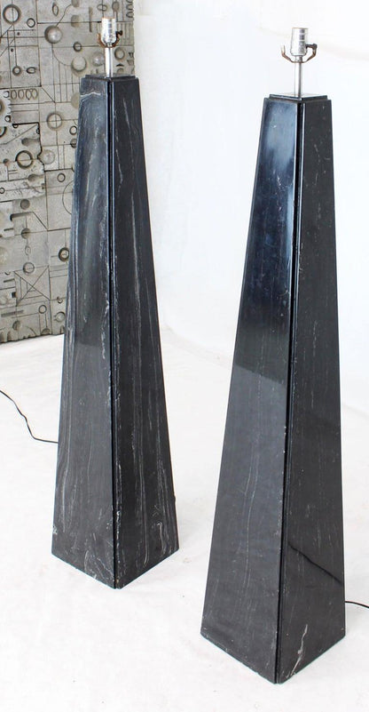 Pair of Black Marble Obelisk Shape Floor Lamps