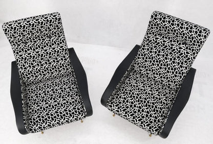 Pair Black & White Pattern Fabric Italian Mid Century Modern Lounge Chairs Mint