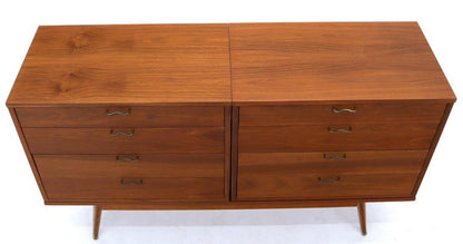 Three Pcs Mid-Century Modern Oiled Walnut Chest Dresser Credenza w/ Waive Pulls