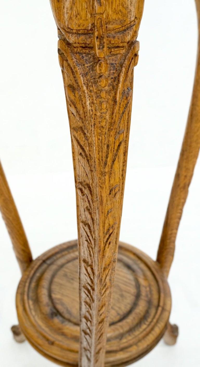 Antique Carved Oak Tripod Tri legged Plant Stand