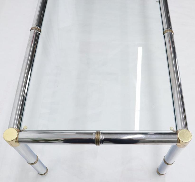 Faux Bamboo Rectangular Brass and Chrome Glass Top Coffee Table
