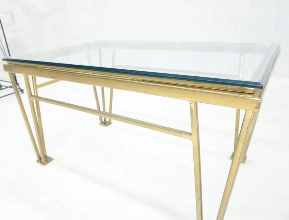 Geometric Frame Rectangular Brass Side Table w/ Glass Top