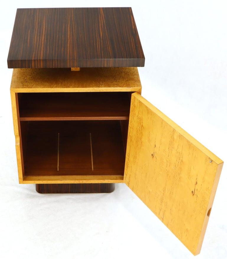 Pair of Large Mid-Century Modern Rosewood and Birdseye Maple Cabinets End Tables