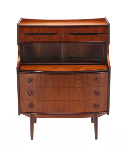 EstablishedLines Danish Teak Pull Out Desk Secretary Desk Bachelor Chest Bookcase Bow Front MINT!