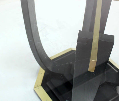 Large Square Glass Top Black Lacquer Brass Base Dining Conference Table MINT