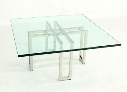 EstablishedLines Chrome Base Square Glass Top Mid Century Modern Coffee Table Barcelona Baughman