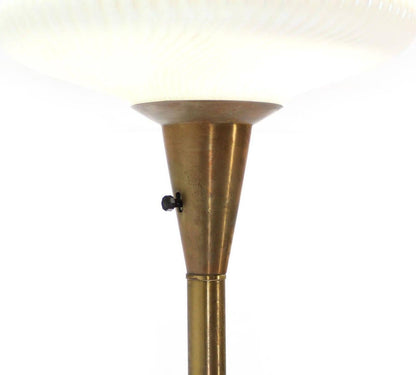 Brass Base with Iridescent Shell Scallop Edge Shade Floor Lamp Torchere MINT!