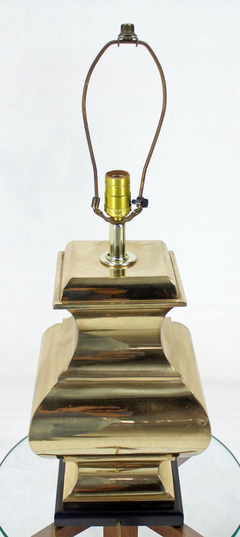 EstablishedLines Pair Modern Figural Sculptural Profile Square Base Polished Brass Table Lamps