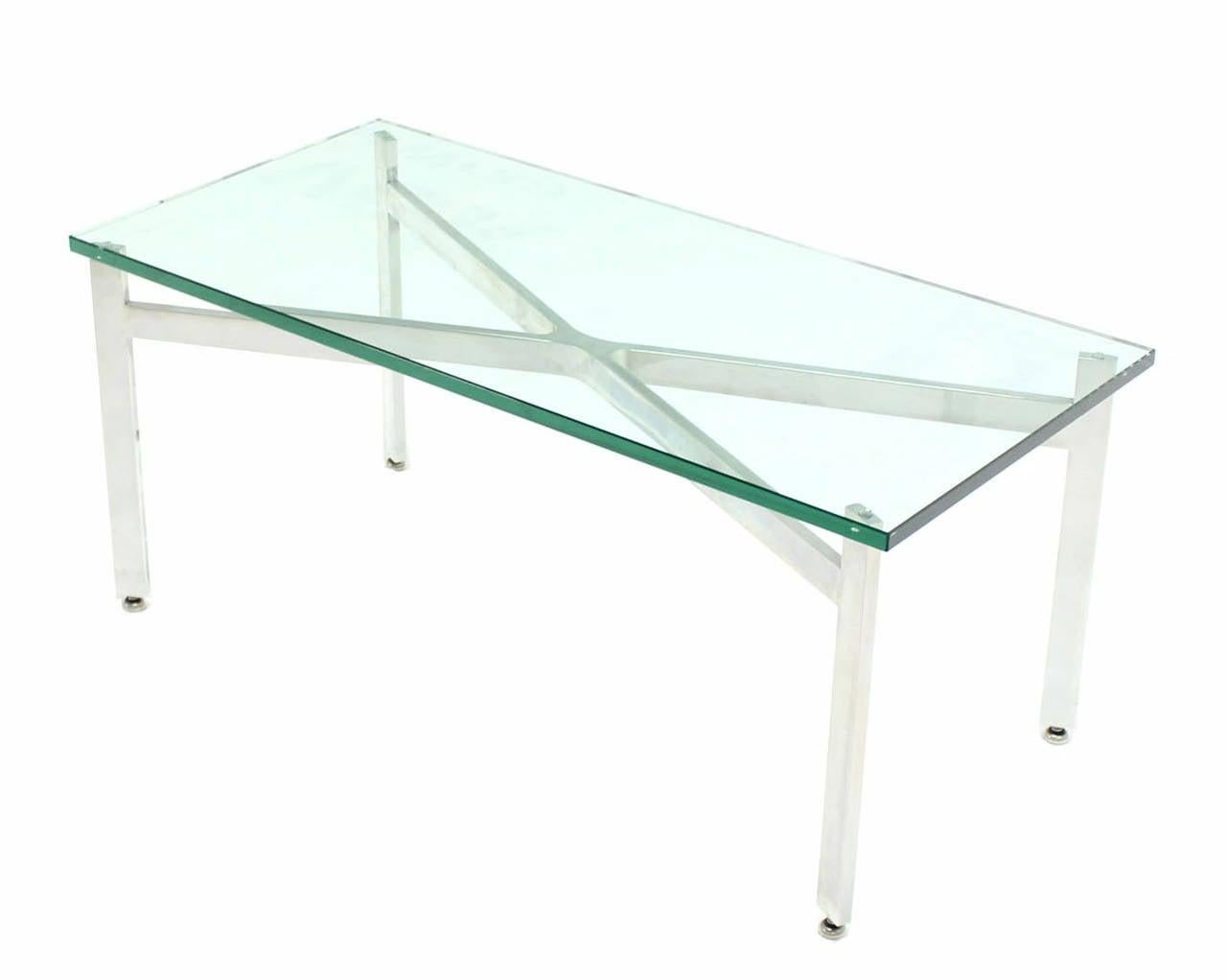 EstablishedLines Pair of Rectangular Crome X Base 3/4" Glass Tops Coffee Side End Tables Stands