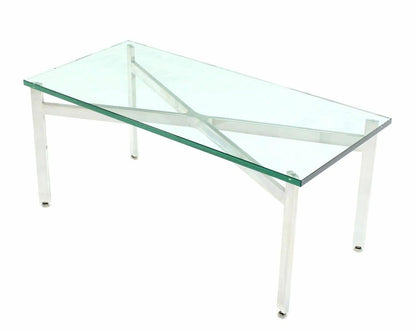 EstablishedLines Pair of Rectangular Crome X Base 3/4" Glass Tops Coffee Side End Tables Stands